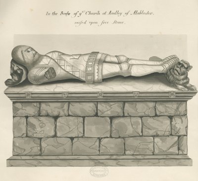 Monumentos de Audley - "Audley Knight": desenho a caneta e lavagem, séc. de John Robert Fernyhough
