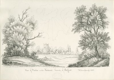 Barton under Needwood Village: desenho a caneta e tinta, 1836 de John Robert Fernyhough