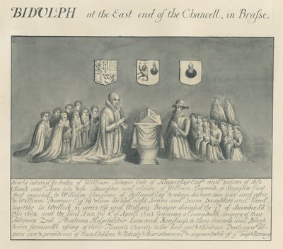 Placa de latão na Igreja Biddulph - William Bowyer de Knipersley: desenho a caneta e lavagem, sd [ de John Robert Fernyhough