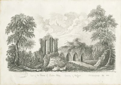 Croxden Abbey: desenho a tinta e caneta de John Robert Fernyhough