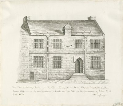 Lichfield - Sala de banquete no The Close: desenho de lavado sépia, nd [início do século XIX] (desenho) de John Robert Fernyhough