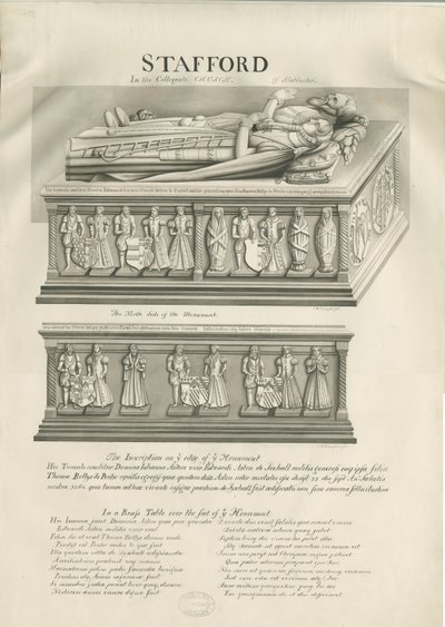Stafford - Monumento Aston na Igreja de Santa Maria: desenho em sépia, séc. XIX de John Robert Fernyhough