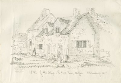 Stafford - Old Cottage in Back Walls: desenho a pena e tinta, 1836 de John Robert Fernyhough
