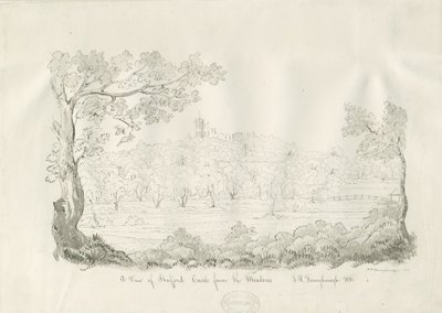 Castelo de Stafford - Vista Leste: desenho com caneta e sépia de John Robert Fernyhough