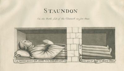 Igreja Standon - Túmulo da Muralha de Nicholas Hyde: desenho em sépia, séc. de John Robert Fernyhough