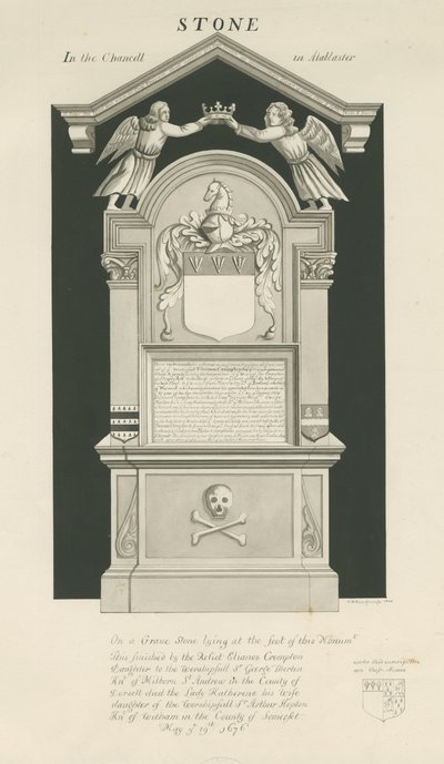 Pedra - Túmulo de Thomas Crompton: desenho sépia de John Robert Fernyhough