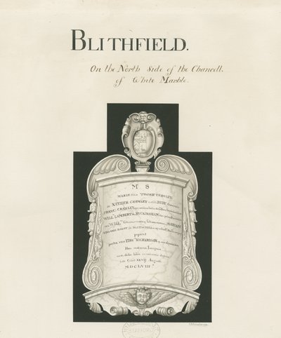Mesa em Blithfield Church - Mary Crawley : sepia wash, nd [?19 cent] (desenho) de John Robert Fernyhough