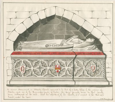 Igreja Uttoxeter - Tumba da Senhora Abadessa da Família Kynnersley: desenho de caneta e lavagem, nd [meados do século XIX] de John Robert Fernyhough