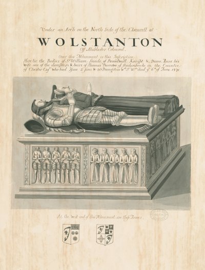 Igreja Wolstanton - Tumba de Sir William Sneide e Dame Anne: desenho em sépia e caneta, sd [ Séc. XIX] (desenho) de John Robert Fernyhough