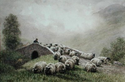 Ponte Highland com Shepherd and Flock (aguarela sobre papel) de John Robert Keitley Duff