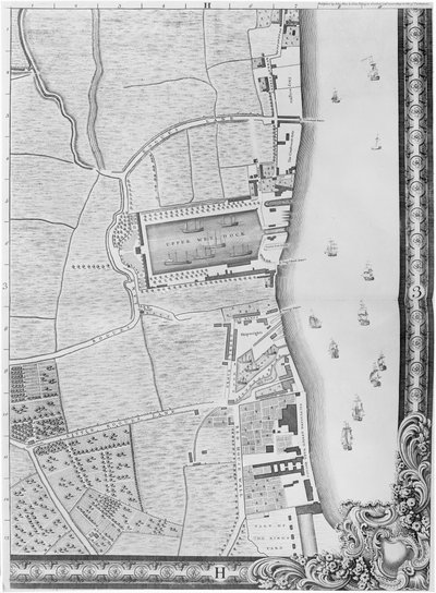 Mapa das Docas do Baixo Rotherhithe, Londres, 1746 (gravura) de John Rocque