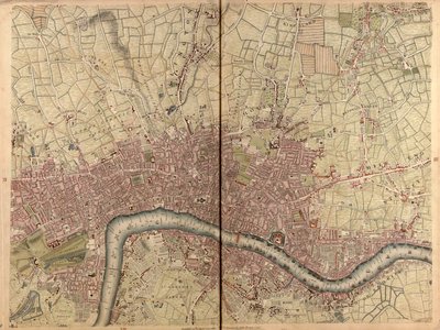 "Um levantamento exato das cidades de Londres e Westminster, do bairro de Southwark, com o país a cerca de dez milhas de distância", c.1746 (gravura) de John Rocque