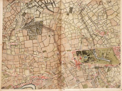 Mapa de Acton, Paddington, Hyde Park e Kensington de John Rocque