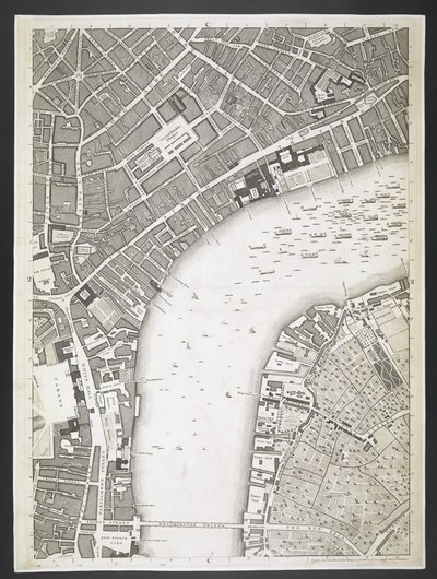 Plan of London, The Strand, Westminster bridge, A plan of the cities of London and Westminster, and borough of Southwark; : com os edifícios contíguos; De um levantamento real, / tomado por JOHN ROCQUE, Land-Surveyor, e Engraved por John Pine, John Rocq de John Rocque