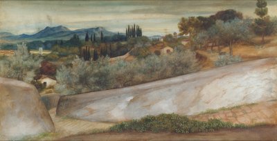 Uma paisagem toscana com vila e olival de John Roddam Spencer Stanhope