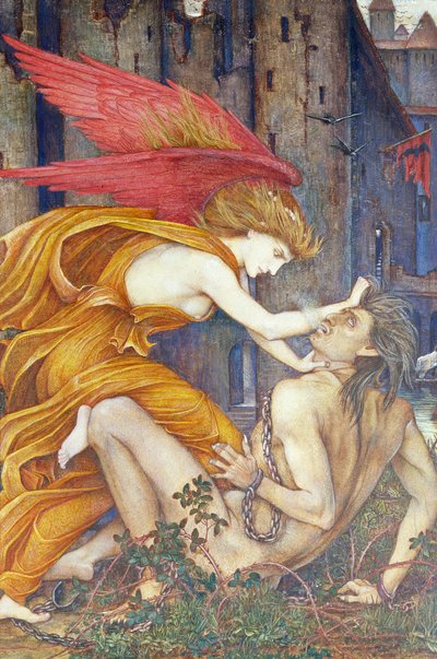O conhecimento a estrangular a ignorância (aguarela) de John Roddam Spencer Stanhope