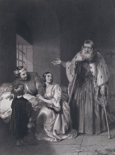 Francesco Foscari, Doge de Veneza, pronunciando a sentença de exílio sobre o seu filho Giacopo (gravura) de John Rogers (after) Herbert