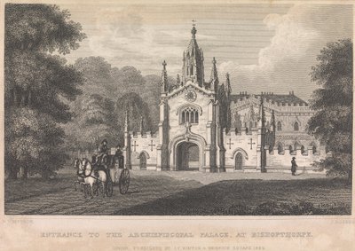 Entrada no Palácio Arquiepiscopal, em Bishopthorpe (publicado por I. T. Hinton); página 34 (Volume Um) de John Rogers