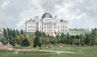Frente oeste do Capitólio dos Estados Unidos com vacas em primeiro plano 1831 (óleo sobre tela) de John Rubens Smith