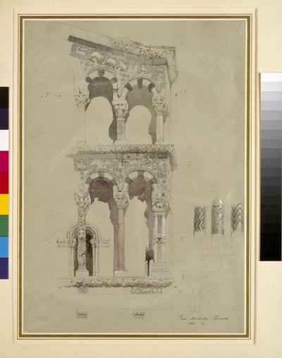 Detalhe da fachada de San Michele in Foro, Lucca, 1845 wc em papel de John Ruskin