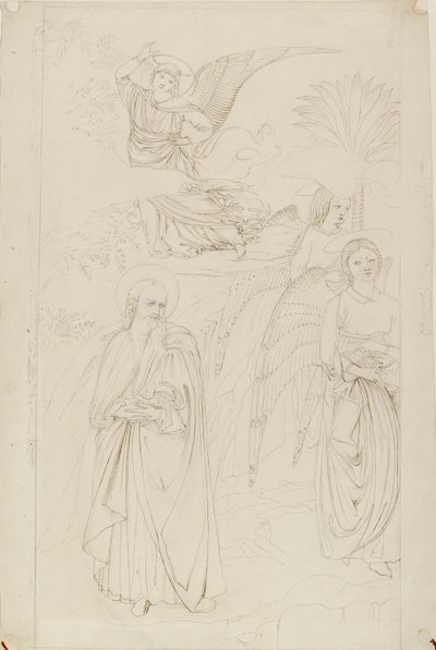 Desenho de Abraão partindo dos Anjos de Benozzo Gozzoli, 1845 de John Ruskin