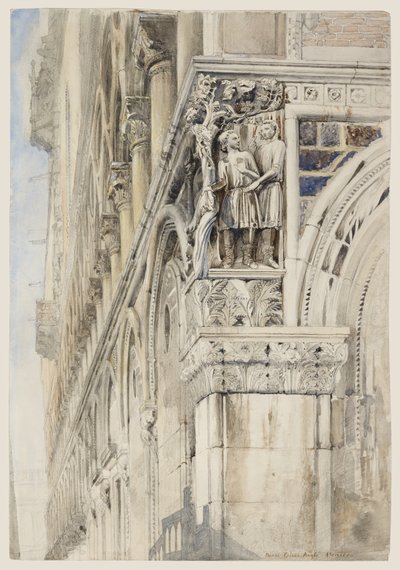 Fachada do Palácio Ducal, Veneza - O ângulo da videira, c.1870 (aguarela, tinta e lápis sobre papel) de John Ruskin