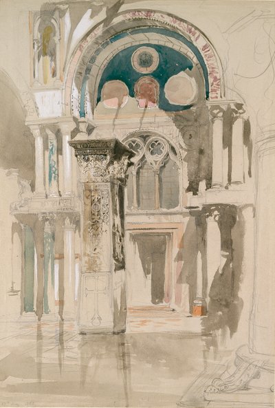 Parte da Basílica de São Marcos, Veneza: Esboço depois da chuva, 27 de maio de 1846 de John Ruskin