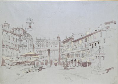 Estudo para detalhe da Piazza delle Erbe, Verona, 19 de maio de 1841 de John Ruskin