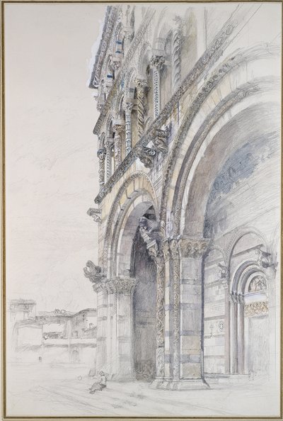 O Duomo de San Martino, Lucca, julho-agosto de 1874 (grafite, aquarela e bodycolour no papel, algumas linhas governadas) de John Ruskin