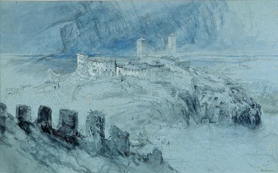Vista de Bellinzona (carvão e wc lavagem em papel) de John Ruskin