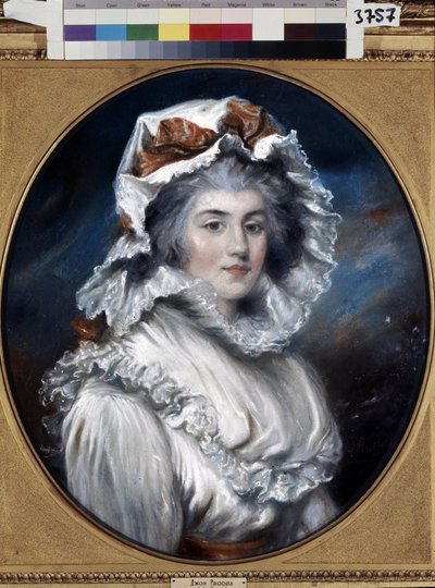 Retrato de uma rapariga com um boné. Desenho de John Russel (1745-1806). Pastel sobre papel, segunda metade do século XVIII. Arte inglesa do século XVIII. Museu Hermitage, São Petersburgo. de John Russel