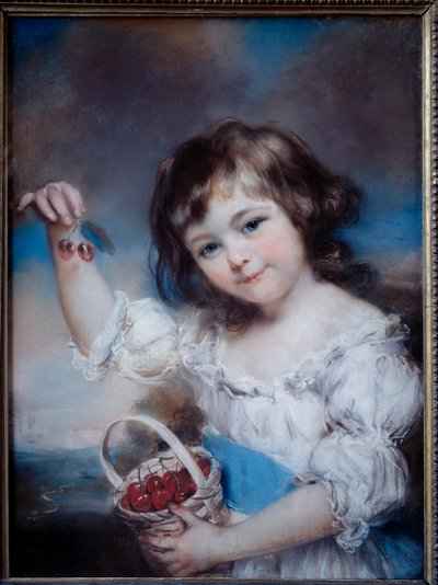Retrato de uma Menina no Cesto das Cerejas Pintura de John Russel (1745-1806) Século XIX de John Russell