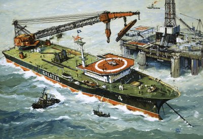 O Galatea, equipado com uma grua de elevação pesada de John S. Smith