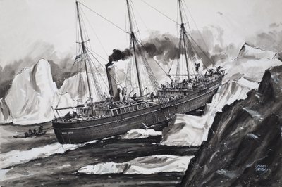 O Roosevelt a esmagar o gelo para chegar ao Pólo Norte (guache sobre papel) de John S. Smith