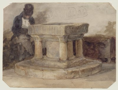The Font of New Shoreham Church, West Sussex, com o artista, William Scott de Brighton ?dormindo de John Sell (style of) Cotman
