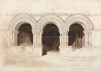 Arcos no lado oeste do claustro de Saint-Georges-de-Bocherville, perto de Ruão, Normandia de John Sell Cotman