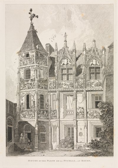 Antiguidades arquitetônicas da Normandia (Vol. II), Pl. 64: Casa na Place de la Pucelle, em Rouen de John Sell Cotman