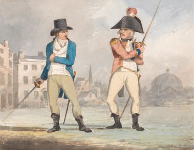 Caricatura de Dois Homens com Espadas Desenhadas (Um de um Conjunto de Três) de John Sell Cotman