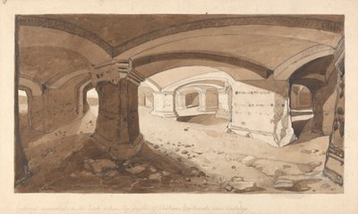 Cavernas Escavadas na Rocha dentro do Castelo de Chateau Gaillard, perto de Andelys, Normandia de John Sell Cotman
