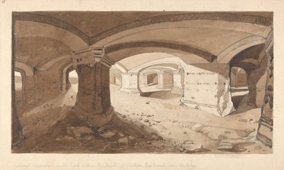Cavernas escavadas na rocha do castelo de Chateau Gaillard, perto de Andelys, Normandia de John Sell Cotman