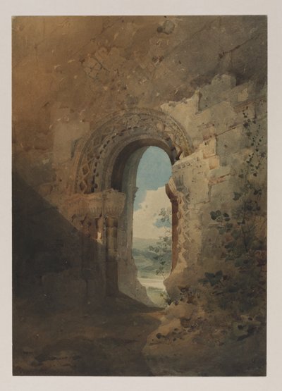 Porta de entrada para o refeitório, Kirkham Priory, Yorkshire, 1804 (wc sobre lápis) de John Sell Cotman