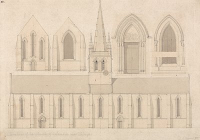 Elevação da Igreja de Columbiers, perto de Valognes, Normandia de John Sell Cotman