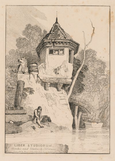 Liber Studiorum, Frontispiece, vista de uma casa de jardim nas margens do rio Yare, 1838. de John Sell Cotman