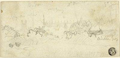 Esboço de paisagem com catedral de John Sell Cotman