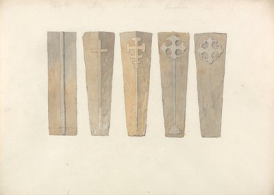 Estudos de cinco tampas de caixão de igrejas de Norfolk de John Sell Cotman