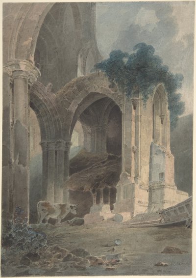 A extremidade oriental da abadia de Rievaulx, Yorkshire de John Sell Cotman