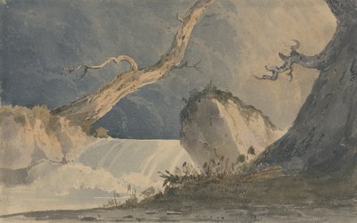 Cachoeira em uma paisagem deserta (aquarela sobre papel) de John Sell Cotman