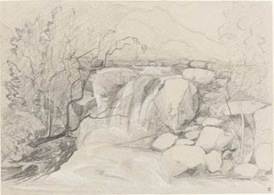 Cachoeira com pedras de John Sell Cotman