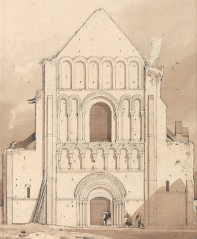 Frente oeste da igreja de Oyestraham [Ouistreham], perto de Caen, Normandia de John Sell Cotman