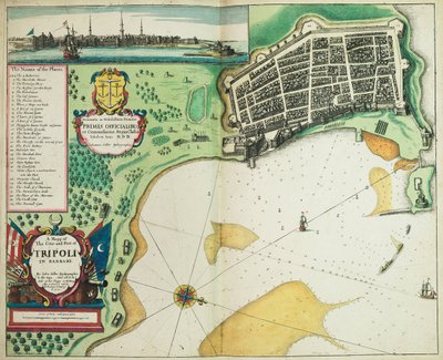 Mapa da cidade e do porto de Tripoli, na Barbária de John Seller